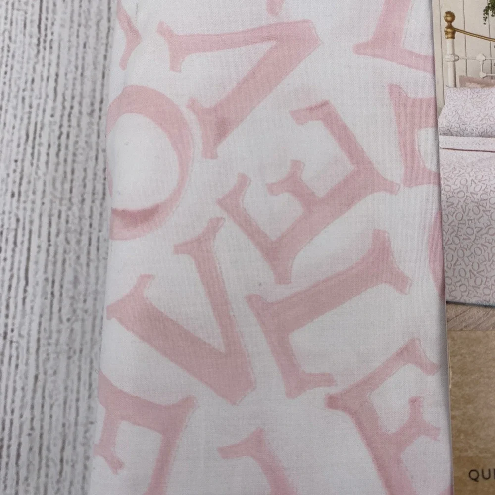 Emma Bridgewater Sheet Set QUEEN Love Pink 100% Cotton Percale Script Pastel